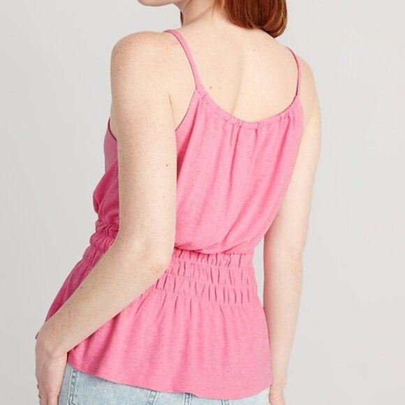 Old Navy Sleeveless Linen Blend Smocked Tank Top Sparkle Berry Pink Size XL NEW - Picture 2 of 6